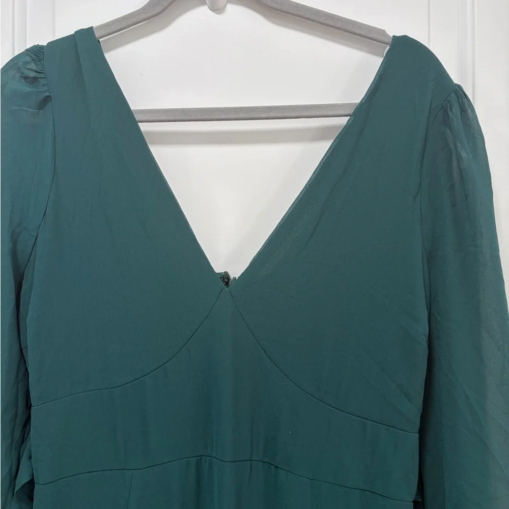 Lulus Tier Elegance NWT size Large Hunter Green Long Sleeve Tiered Maxi Dress - Picture 4 of 14